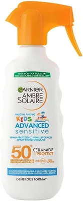 Garnier Ambre Solaire Advanced Sensitive Kids Spray Solare Protettivo con Ceramidi - SPF 50+ - 40% di Sconto