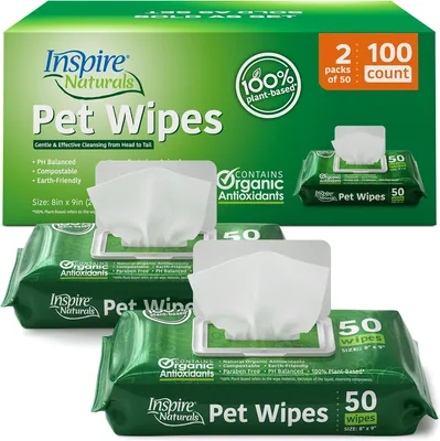 Inspire Naturals Pet Wipes - 100% Natural Plant-Based Dog & Cat Cleaning