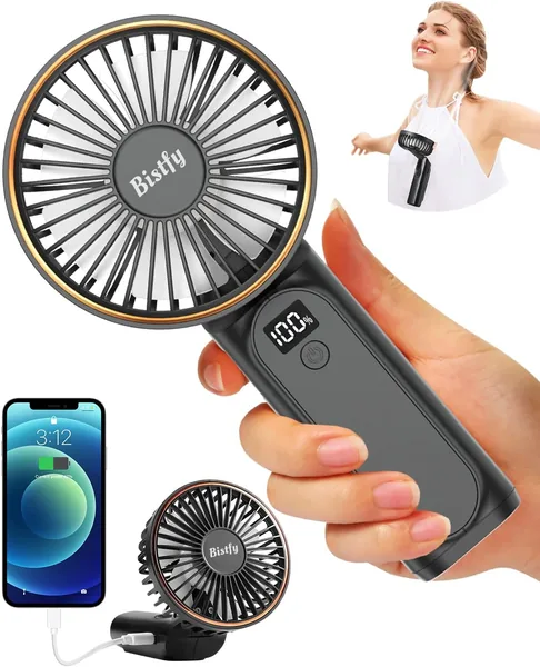 Bistfy Handheld Fan, Kompakt und Leise, 5200 mAh Akku, Wiederaufladbar, 6 Geschwindigkeitsstufen, Faltenfähig – Best Deal