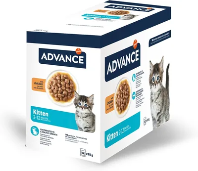 Comida húmeda para gatitos Advance con pollo, Multipack de 12 x 85 g, Total 1 kg - 21% Descuento