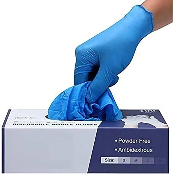 PRAIMA Surgicals Powder Free Nitrile Gloves, Food Grade, Hand Disposable Gloves - 100 Count - Blue (100, Large)