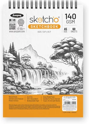 अनुपम स्केच-ओ स्केचबुक A5 | 60 शीट 120 पृष्ठ | 140GSM | दाurent एसिड फ्री ड्राइंग पेपर | शीर्ष स्पाइरल-बाउंड स्केचपैड