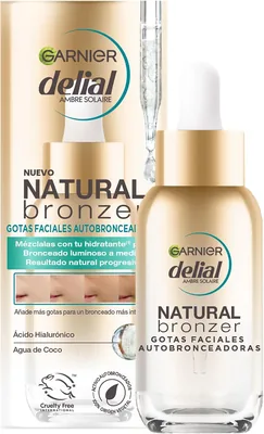 Garnier Delial Gotas Autotánicas para el Rostro con Ácido Hialurónico y Agua de Coco - Tono Personalizado, Sin Marcas - 30 ml, 70% de Descuento