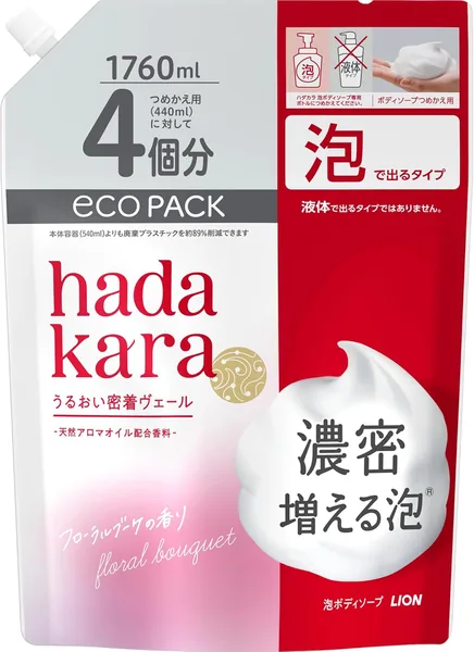 Hadakara Body Soap Foaming Type Floral Bouquet Scent Refill Large Capacity 59.5 fl oz