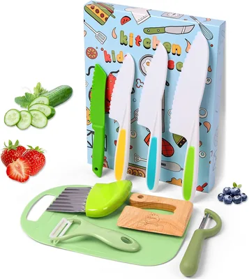 HOTUT Kinderknijfen Set, 9-delig Keukenknijfen voor Kinderen, Herbruikbare Kinderknijfen voor Snijden en Koken