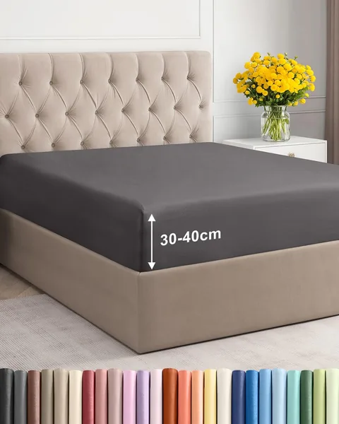 Extra Deep Fitted Sheet Dark Grey 180x200cm Microfibre Brushed Mattress Sheet 1pc