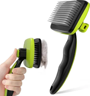 Brosse auto-nettoyante Pecute pour chats et chiens à poils longs et courts, élimination efficace d'une simple pression, jusqu'à 95% de peaux mortes et de poils