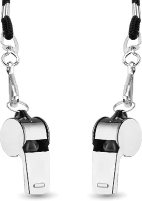 2x Stainless Steel Whistles with Lanyard - Referee Whistle Set Best Deal