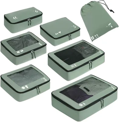 ECOHUB Packwürfel für Koffer, 7 Stück, Reisebegleiter, Aufbewahrungstaschen, Recycling-PET Eco-Freundlich, Reisezubehör