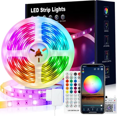VKH LED-Streifen 10 m, Bluetooth RGB LED-Streifen mit Selbstklebeband | Mit Bluetooth-App und 40-Tasten-Fernbedienung
