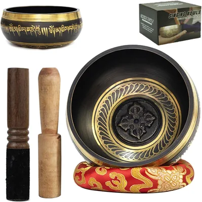 Cuencos Tibetanos a Mano Juego de Cuencos para Cantar Tazón Tallado Buda y Mantras Para Meditación - Mejor Oferta