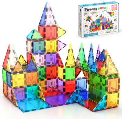 PicassoTiles Pack 100 Clear 3D Byggplankor Magnetiska Byggblockar Kreativitet Överfor