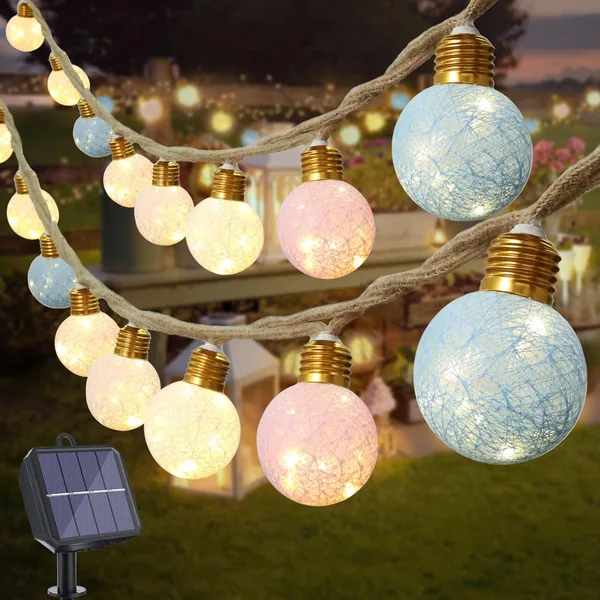 Qedertek Solar Fairy Lights Outdoor Weatherproof, 6 m Solar Fairy Lights Outdoor Warm White with 16 Cotton Ball, LED Rope Solar Fairy Lights for Garden, Balcony, Wedding, Party, Ch