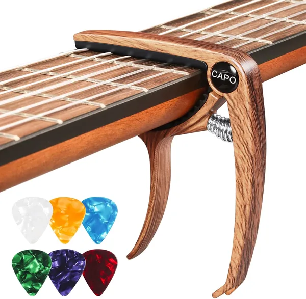 Capo de Guitare Acoustique avec 6 Picks et Housse, Adaptable pour Guitare Électrique, Folk, Classique et Ukulele