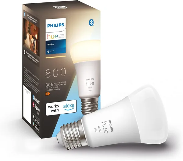 Ampoule LED intelligente Philips Hue E27 - Contrôle par Alexa, Google Assistant et Apple HomeKit - Ambiances personnalisées et écoénergétique