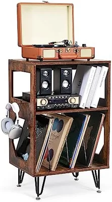 ikkle Rustic Record Player Stand with Vinyl Storage - Best Deal