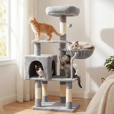 Arbre à Chat Hey-Brother avec Jouet - Tour de Chat Intérieur pour Chat avec Perchoir Doux et Hammac Confortable