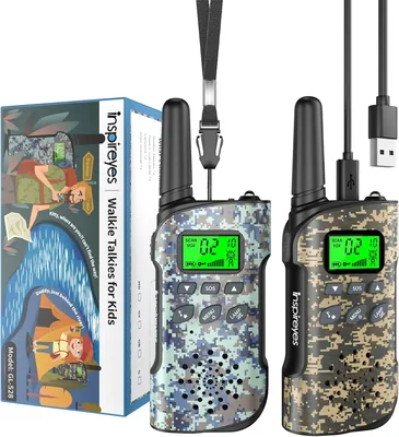 Inspireyes Rechargeable Walkie Talkie, Pack de 2, Cadeau Garçon Fille | 48h Autonomie Batterie, Portée Longue, VOX Main Libre, Lampe Torche