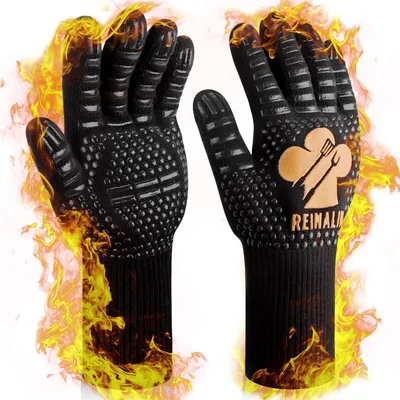 Reinalin Grillhandskar Heat-resistenta till 800 C, ovnhandskar Pothandskar brandfärdiga BBQ-handskar Kokhandskar Bakandhandskar - 5% avrinkning