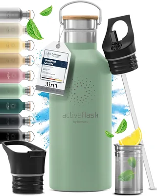 ACTIVE FLASK + Strokenbek (3 Drinkkapjes) - 1 Liter/50 ml, RVS Thermosfles, BPA-vrij en Lekdicht | 36% Korting