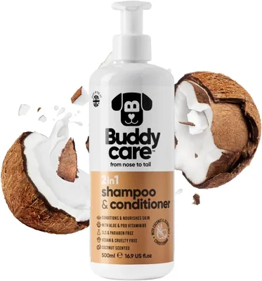 Buddycare 2-in-1 Hundeshampoo und Conditioner (500 ml) - Praktisches Hundeshampoo für langhaarige Hunde und Welpen mit Aloe Vera