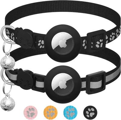 Airtag Katenhalsband met Veiligheidsklem en Bel Apple Airtag Reflectief Aanpasbaar 17.8-30.5cm voor Meisjes Jongens Katten Huisdierbenodigdheden