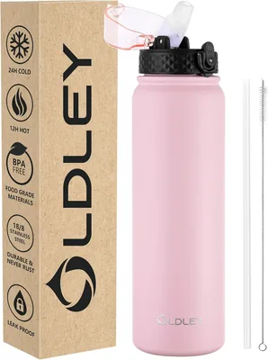 OLDLEY Stainless Steel Water Bottle with Straw 1L Vaccum Insulated Large Drink Flask Metal Water Bot