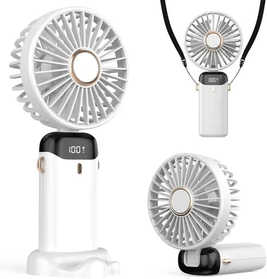 Refluxe Ventilateur USB Portable 4200mAh avec Affichage LED, 3-en-1 Main/Cou/Bureau, Pliable à 90°, Idéal pour l'Été, le Bureau, les Voyage et le Lit - 16% de Réduction