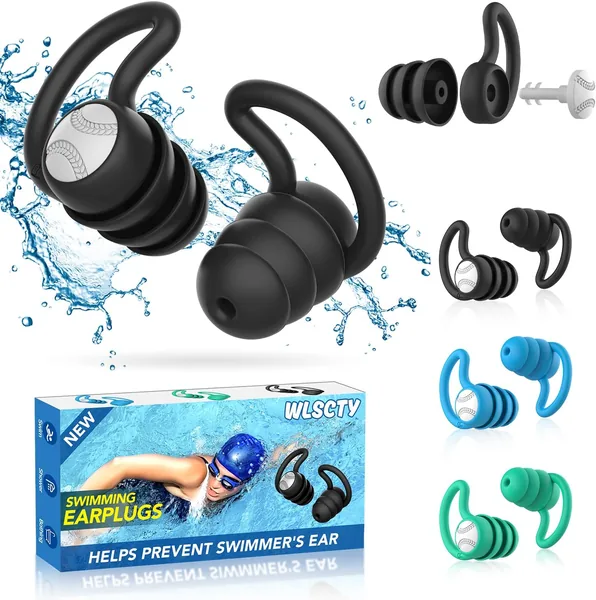 Swimming Ear Plugs for Adults - Waterproof Reusable Soft Silicone Ear Plugs Ear Protection for Showering Swimming Surfing Snorkelling and Other Water Sports (3 Pairs)