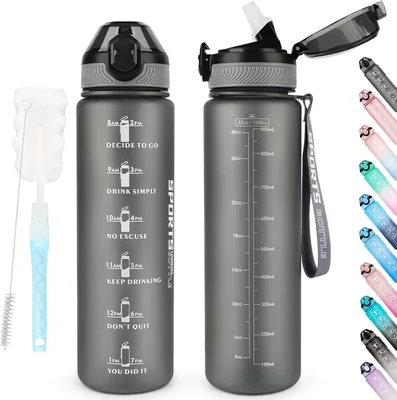 AOHAN 1 L Waterfles met Strook, BPA-vrij, Sportdrinkfles, Dishwasher Safe, Vergrendelbare Deksel, Lekdicht, Motivatie B
