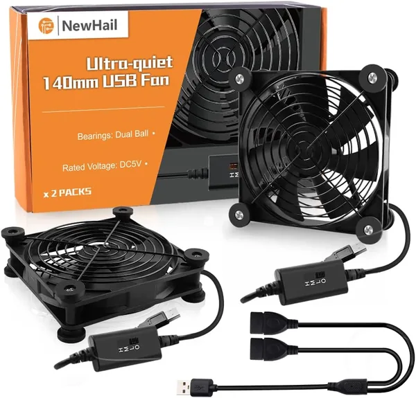 Newhail 2 Stuk 140mm Mini USB Ventilator Computerventilator Multisnelheid, Vermindering van de Hitte voor Router, Game Console, TV-Box, Receiver