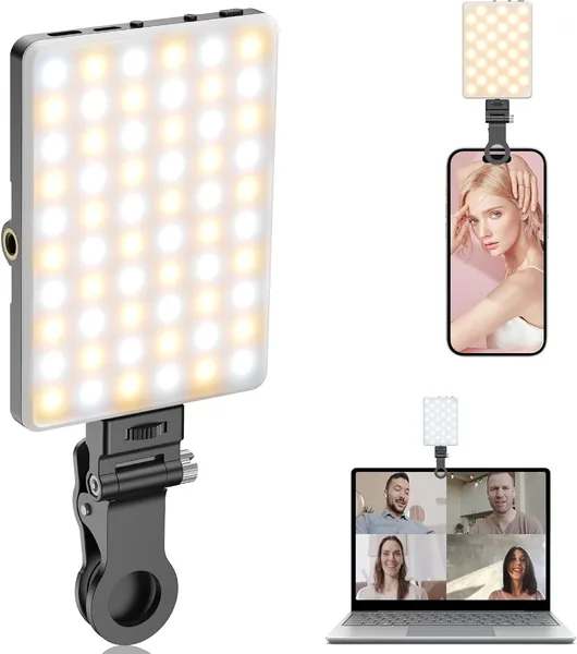 TONEOF Portable Wall Light, Rechargable 60 LED Phone Light with Clip & Double 1/4" Screw Hole, 3200k