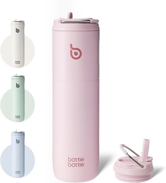 Bottle Bottle Stainless Steel Water Bottle 700ml with Straw and Lid Sports Insulated Metal Water Bottles with Handle(Light Pink)