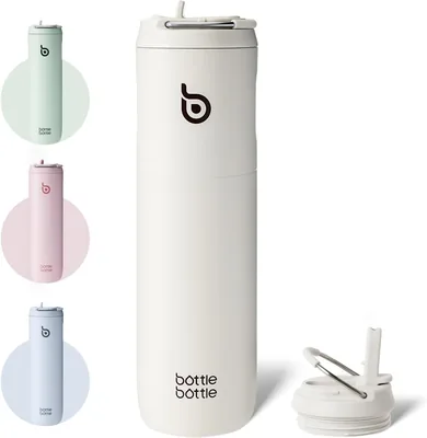 Isolierte waterfles 700ml met rietje en deksel, roestvrijstalen sportwaterfles, metaalwaterfles