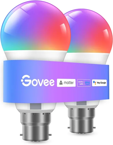 Govee RGBWW Smart Bulb B22, Work with Matter, Alexa and Google Assistant, Energy Saving WiFi Alexa Light Bulbs, 9W, 800LM, 16 Million Colors, 54 Scenes, 2 Packs