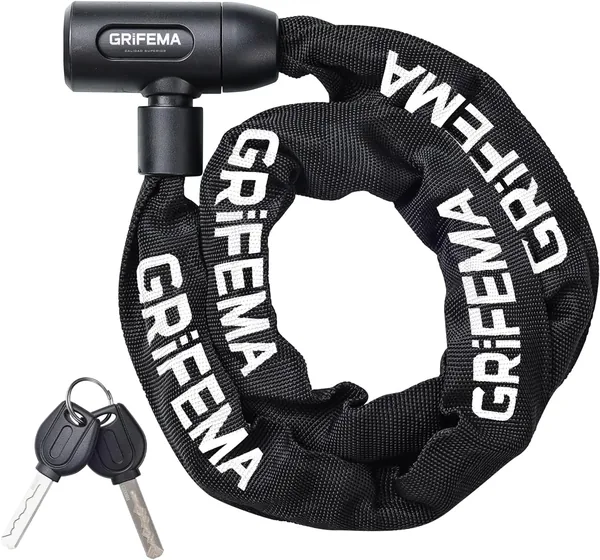 GRIFEMA GA1201-12 Anti-Theft Bicycle Lock with Key, Chain Lock for Bicycles, Motorcycles, Scooters, 120 cm, Black