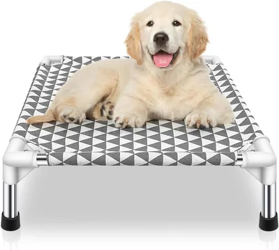 Kuntrust Elevated Dog Bed - Cooling Pet Cot, Small, Grey Triangle