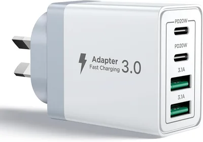 Aioneus 40W USB C Fast Charger, 4-Port USB Wall Charger Plug with Dual PD USB-C Port and QC3.0 USB-A