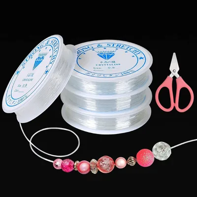 Furuising 4 Rol Transparante Elastiek voor Armbanden, 0.8mm Elastisch Draad, Stretchy Nylon Kristal Snede met 1 Stuk Schaar - Best Deal