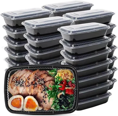 WUHUIXOZ Föda containers, Paket av 50, 945ml, Måltidskistor, Idealisk för måltidsberedning, som lunchbox med lid, mikroväv, frys