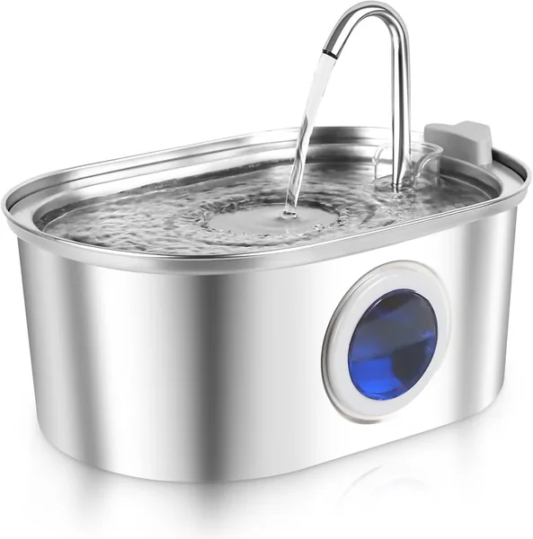 Flvzog Cat Water Fountain, 3.2L/108oz Pet Water Fountain Stainless Steel, Automatic Cat Fountain with Water Level Window, Quiet Pump, Dishwasher Safe Design