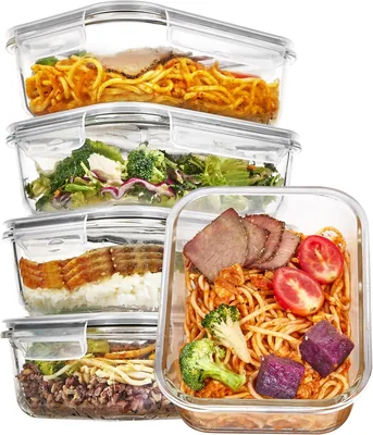 Vtopmart 5 Pack Glass Food Storage Containers | 1035ml with Lids, Meal Prep