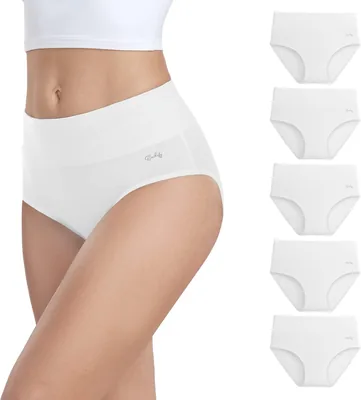 Anquier Damen Unterwäsche Packung 5 Stretch Baumwoll Höschen Hochtailliert