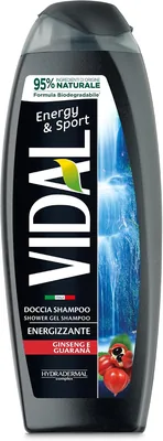 Vidal - Schiuma Doccia Energia & Sport, Formula Rivitalizzante con Estratti di Ginseng e Guarana, Testata Dermatologicamente, 250 ml | 20% Sconto