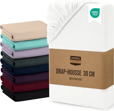 Housse de matelas ajustée Utopia Bedding - Blanc, 180 x 200 cm - Coupe de 30 cm pour épais | Microfibre polyester brossé