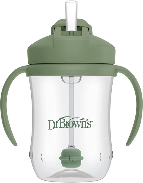 Dr. Brown's Milestones Baby's First Straw Cup Sippy Cup with Straw 6m+, 9oz/270ml, Olive Green