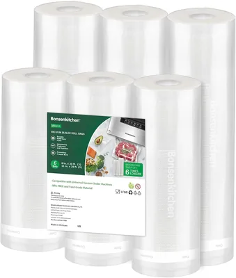 Bonsenkitchen Vacuum Sealer Rolls Bags, 6 Pack 3 Rolls 11" x 20' + 3 Rolls 8" x 20' Commercial Grade