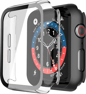 पियूएलिया 2 पैक हार्ड केस और ग्लास स्क्रीन प्रोटेक्टर, Apple Watch SE/Series 6/5/4 44mm के लिए उल्ट्राथिन