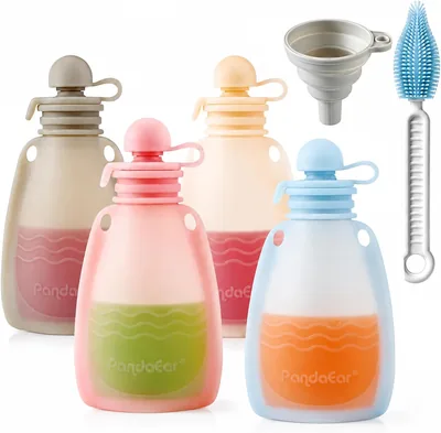 PandaEar Reusable Baby Porridge Säckor, 4 Stk. Tuggbara Säckor för Barn, BPA-Fritt Omgåbara Porridslag, 150 ml