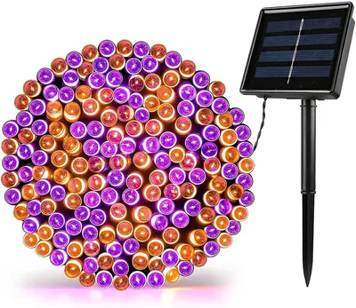 DAHAN Luces Halloween Exterior, 20m, 200 LED Solares Naranjas y Moradas con 8 Modos